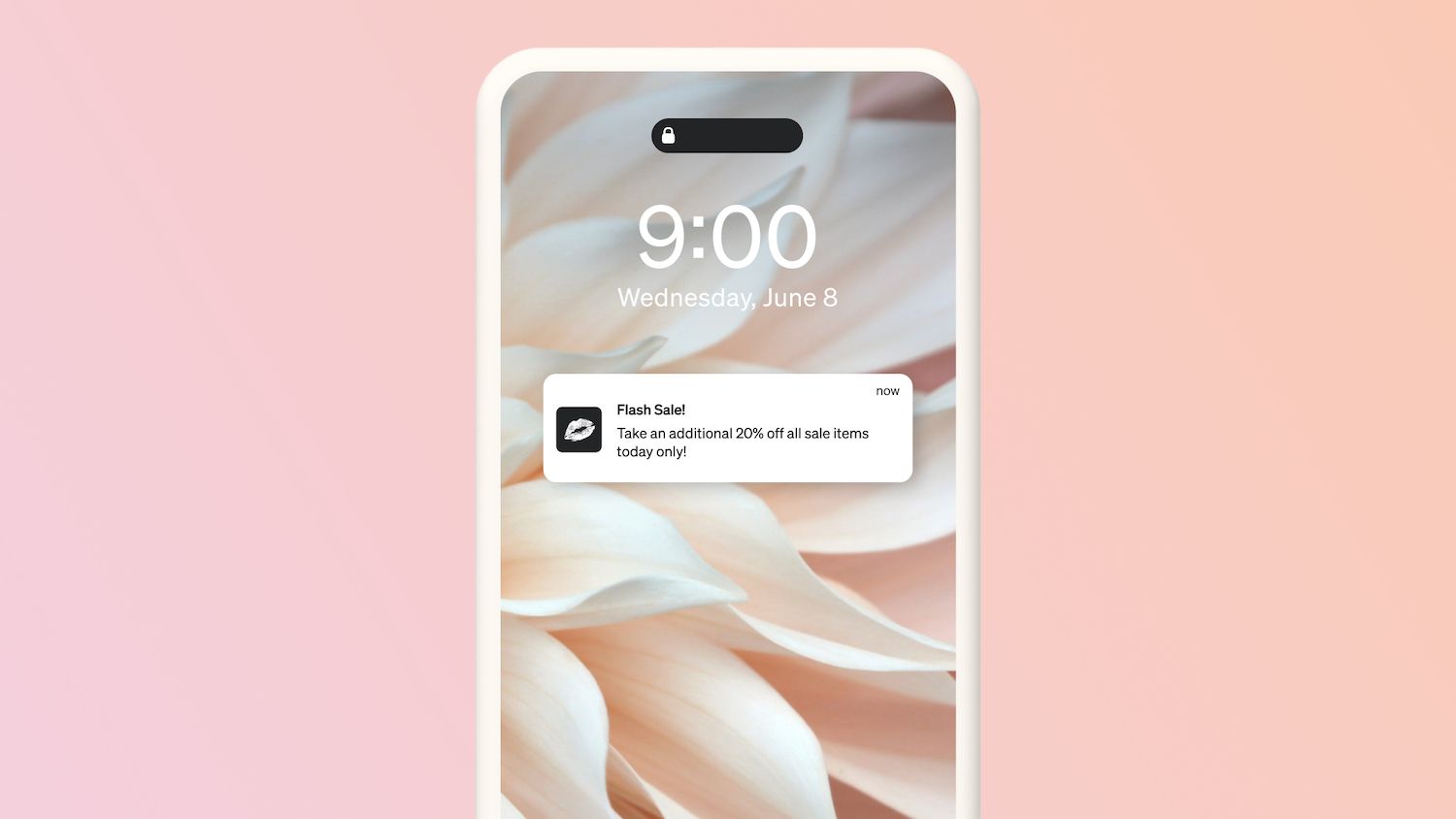 Push notification sent to mobile app user about a flash sale.