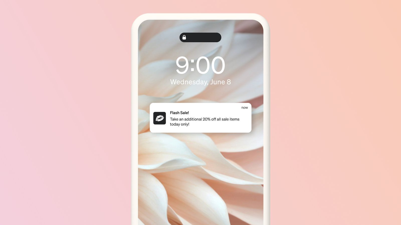 Push notification sent to mobile app user about a flash sale.