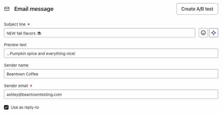 Image of the campaign builder with the option to create an A/B test.