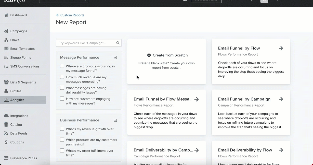Steps to create a custom report using the 'Email Deliverability by Campaign' template