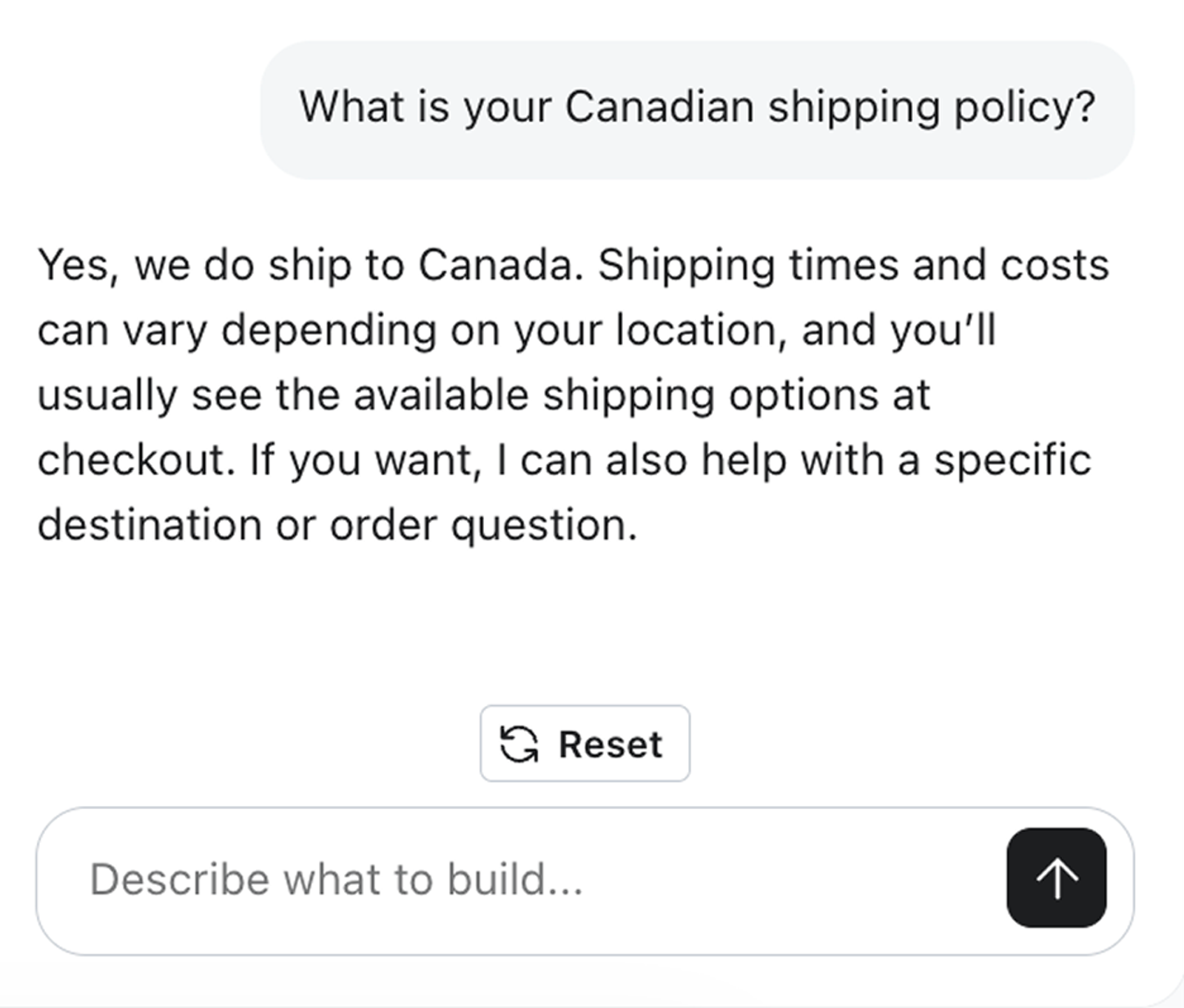 Customer Agent answering a question about shipping policies.
