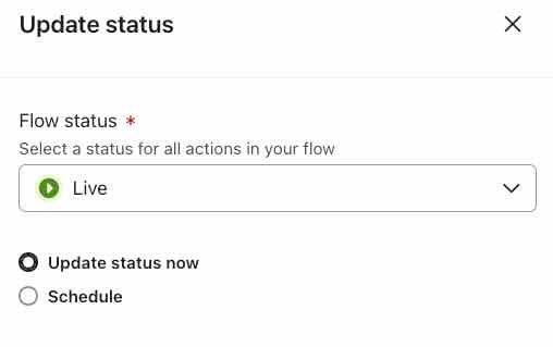 Update status option in upper-right of flow builder.