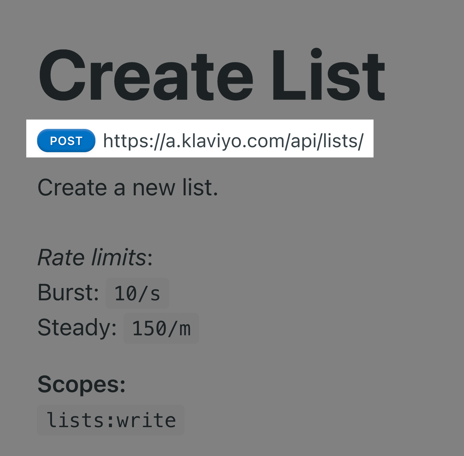 Create List documentation