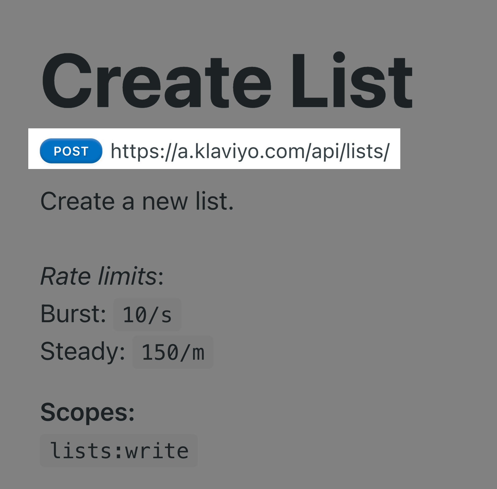 Create List documentation