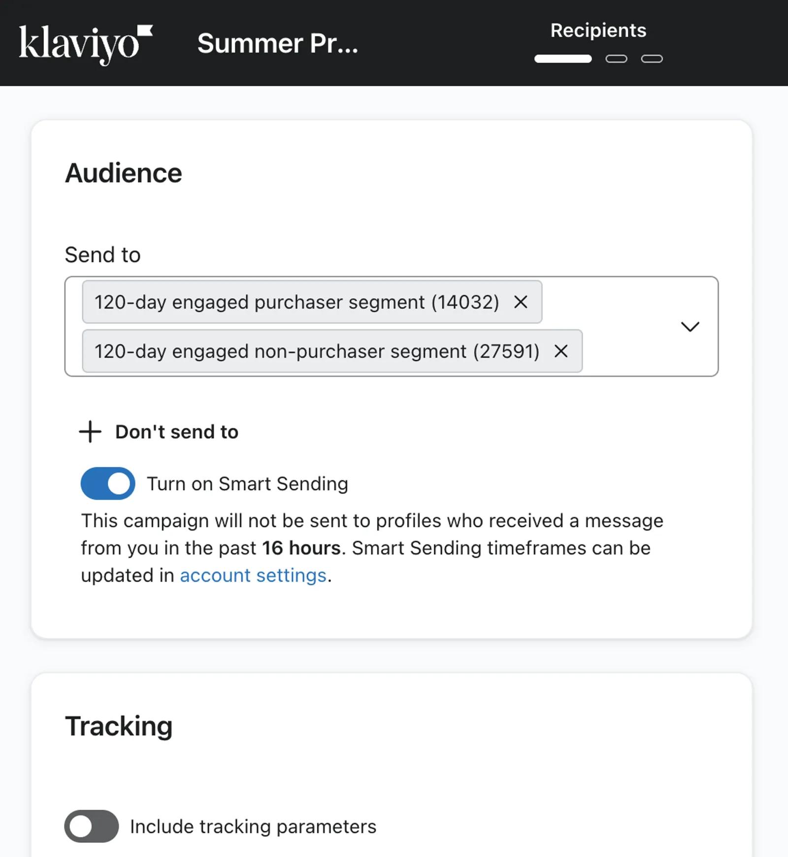 Audience tab of campaign builder