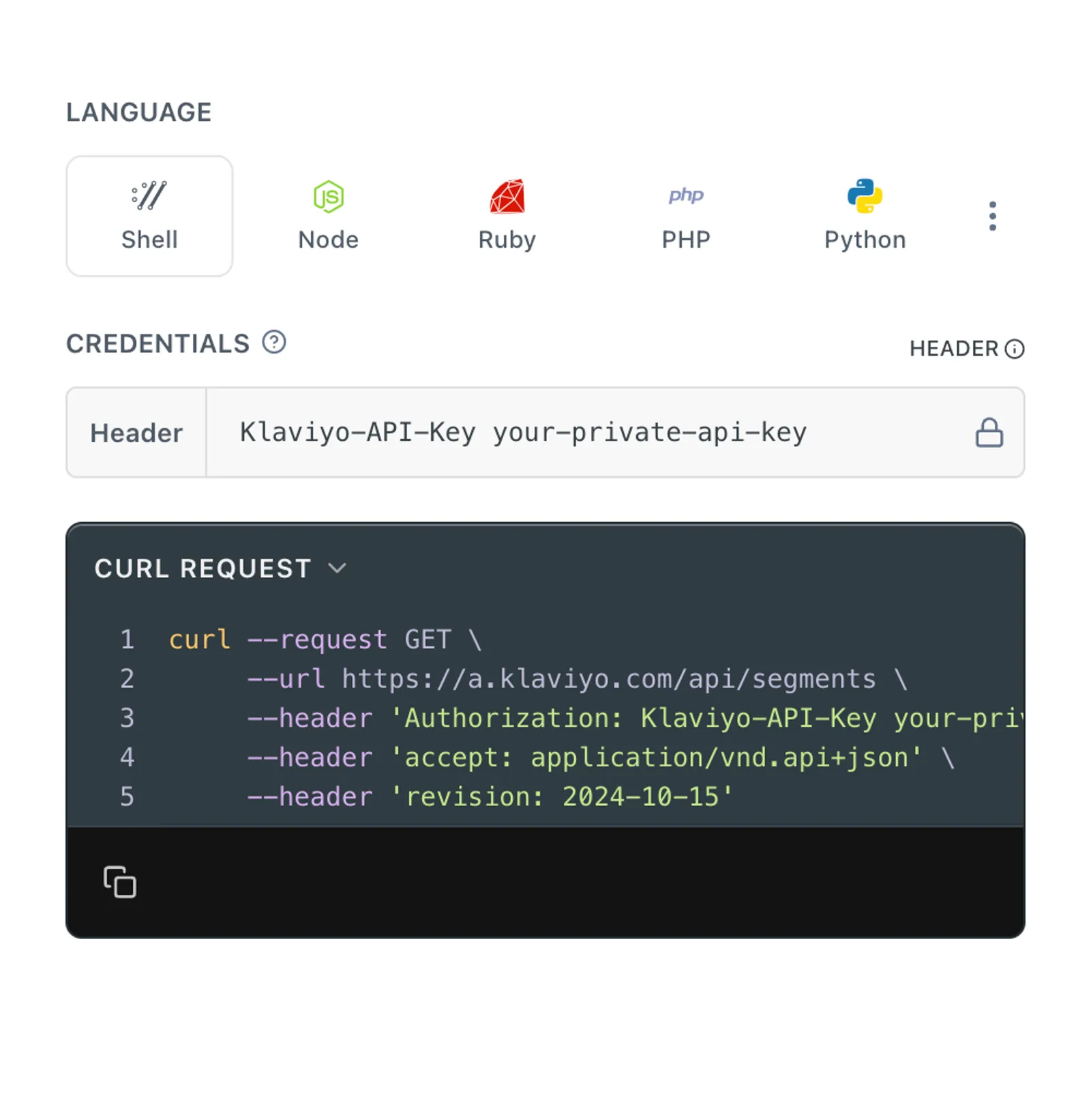 Example cURL Get Segments API request
