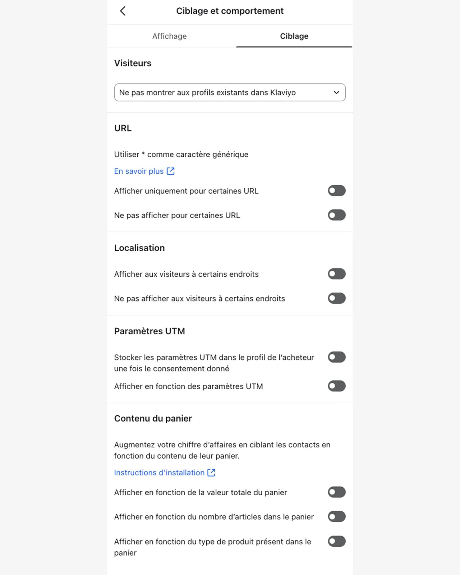 Onglet « Ciblage » dans l’éditeur de formulaire