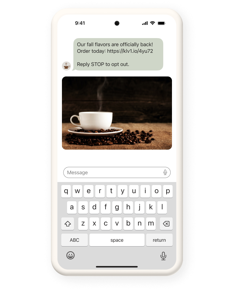 A text message from Beantown Coffee promoting new fall flavors