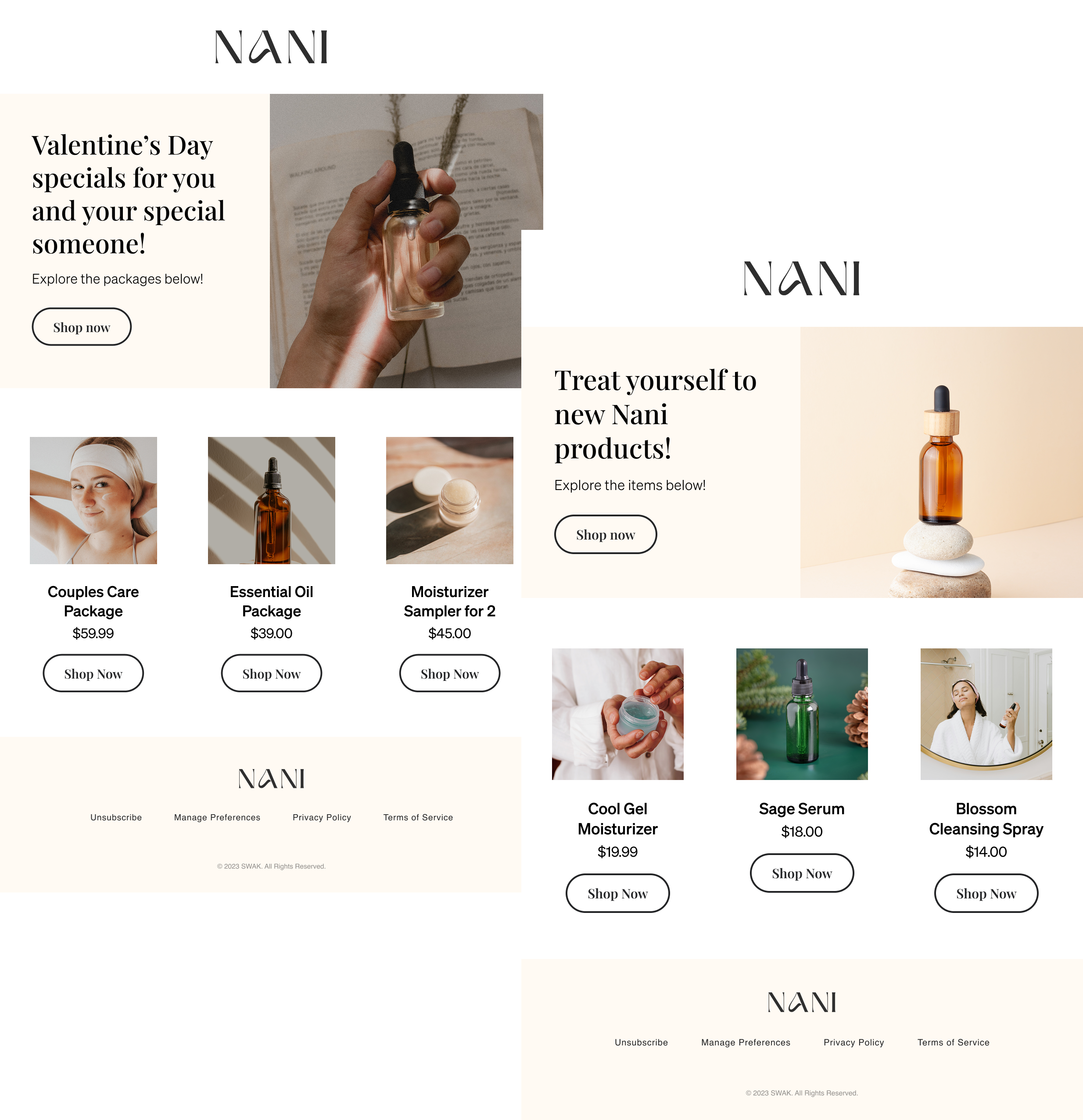 Two emails showing show/hide sections
