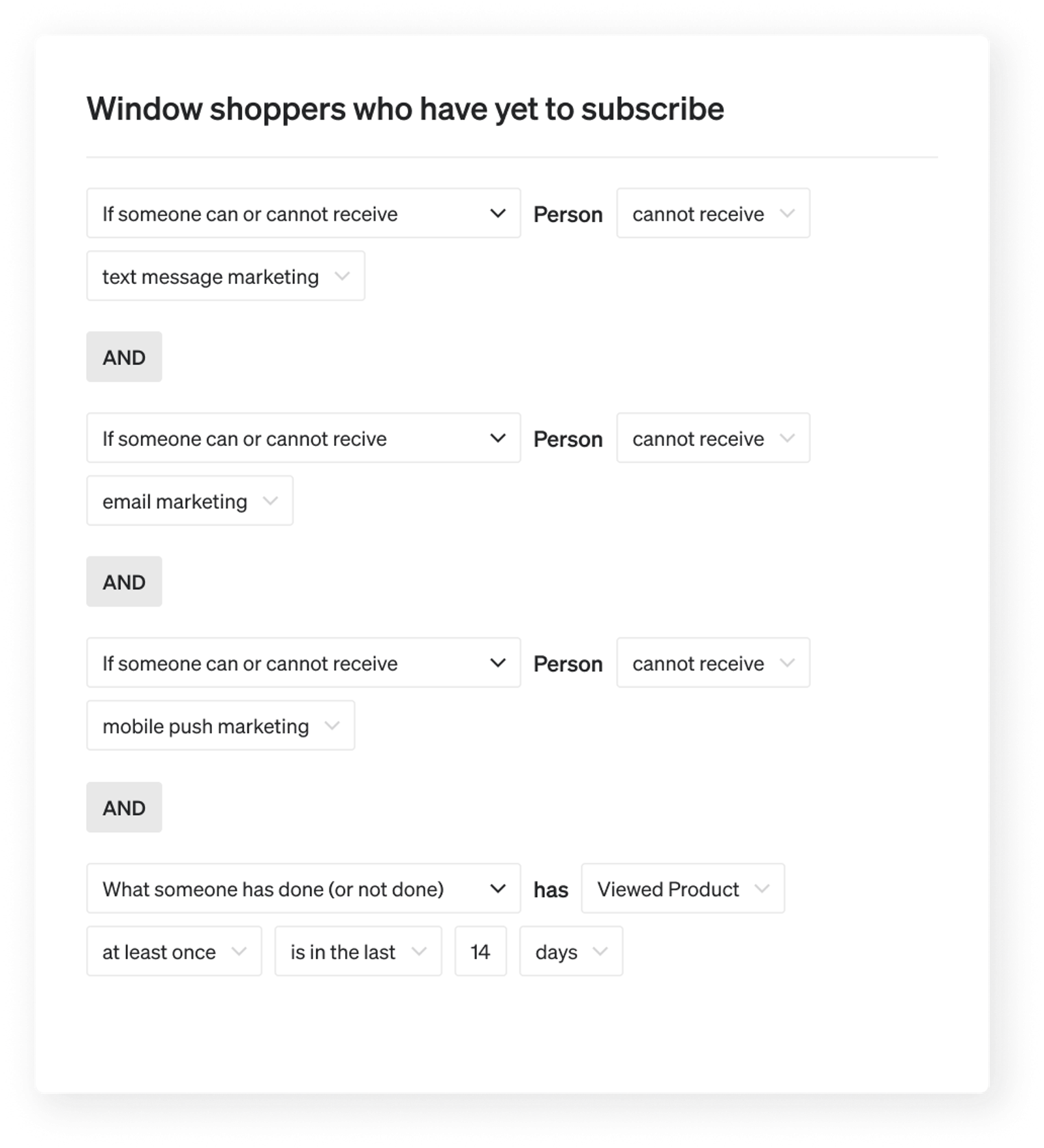 Segment of people viewing products onsite but haven't yet subscribed to marketing channels
