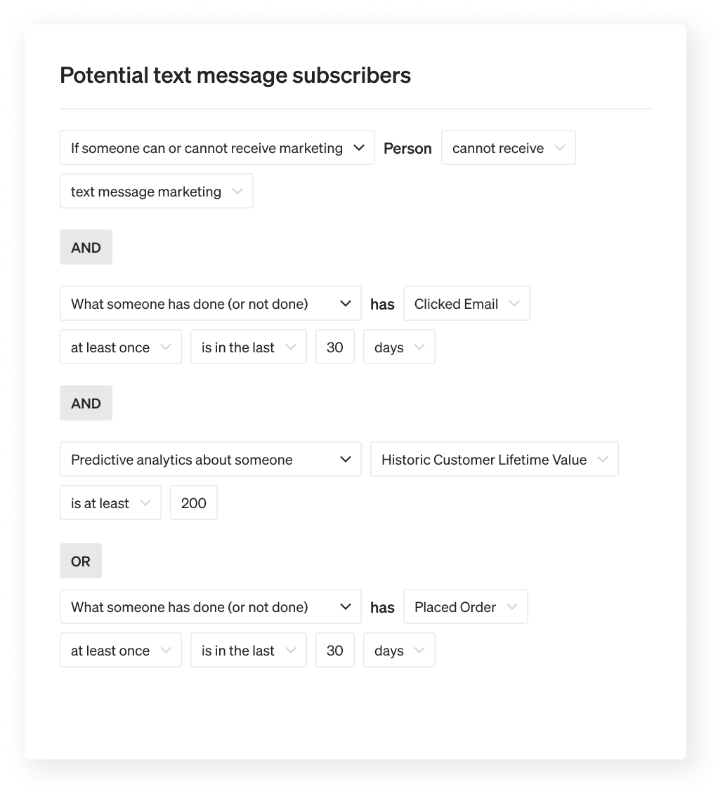 A segment of engaged email subscribers who are likely to also subscribe to text