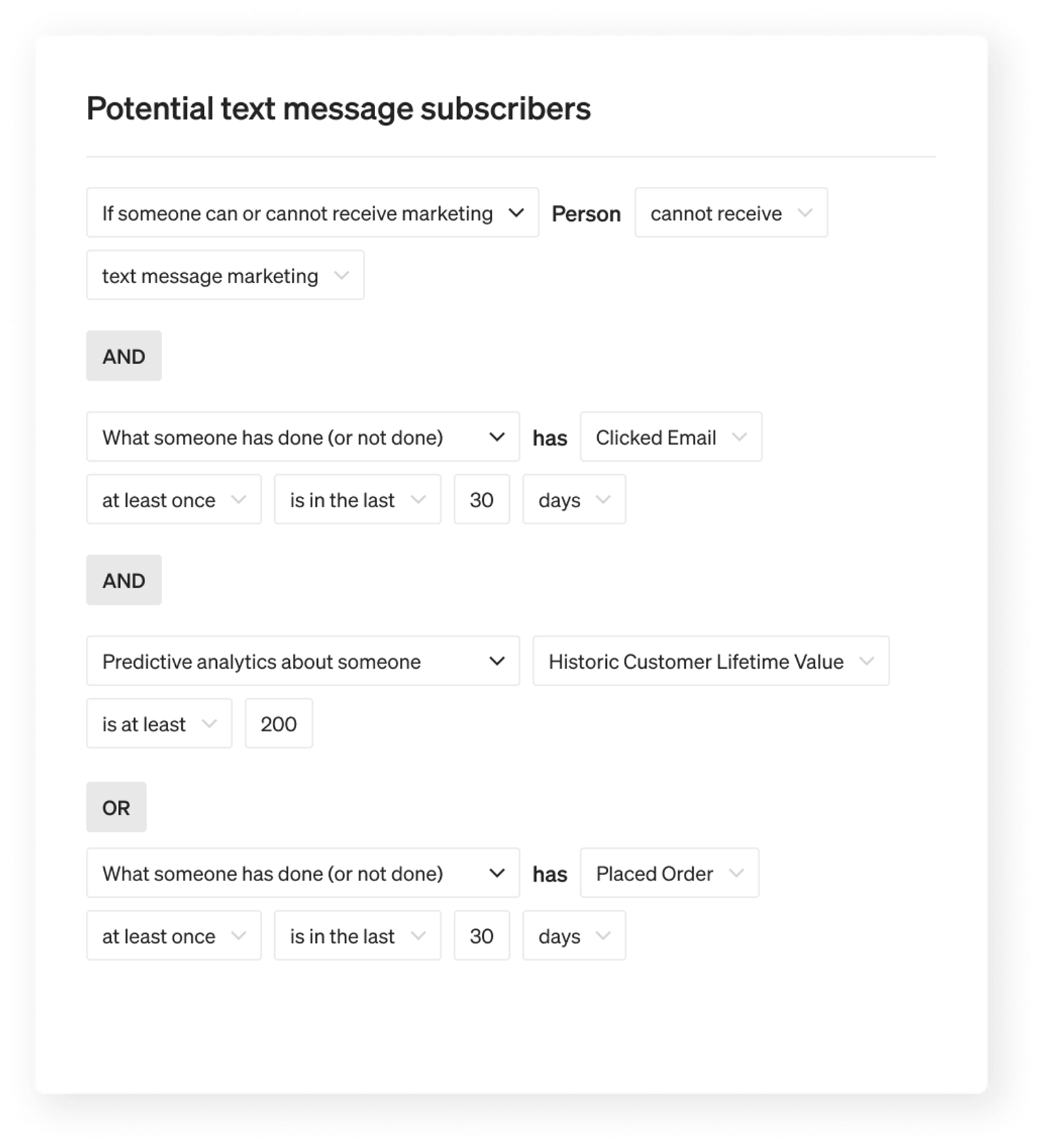 A segment of engaged email subscribers who are likely to also subscribe to text
