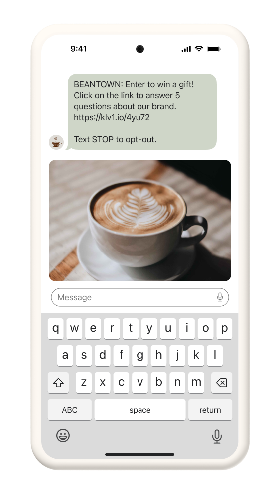 SMS message encouraging subscribers to head to a landing page to play a game. 