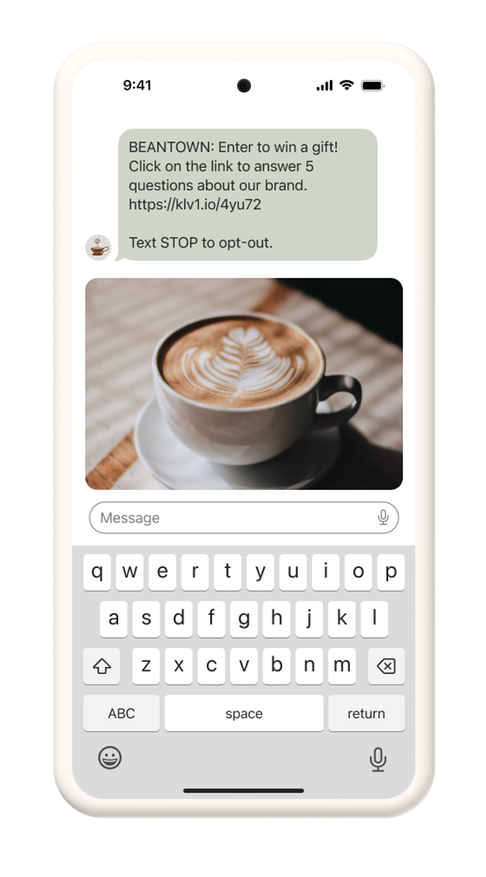 SMS message encouraging subscribers to head to a landing page to play a game. 