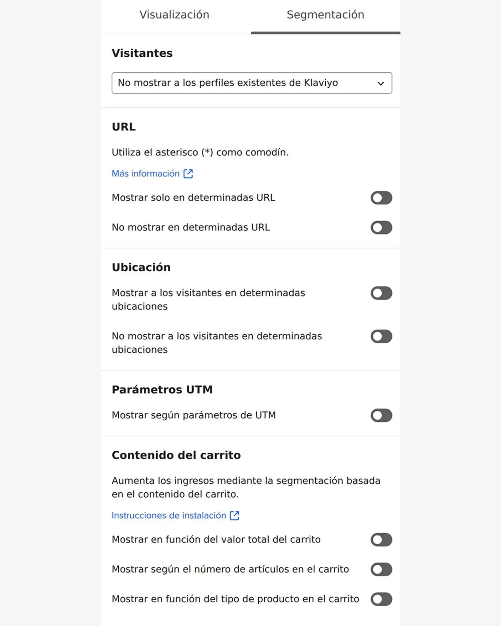 La pestaña «Segmentación» del editor de formularios
