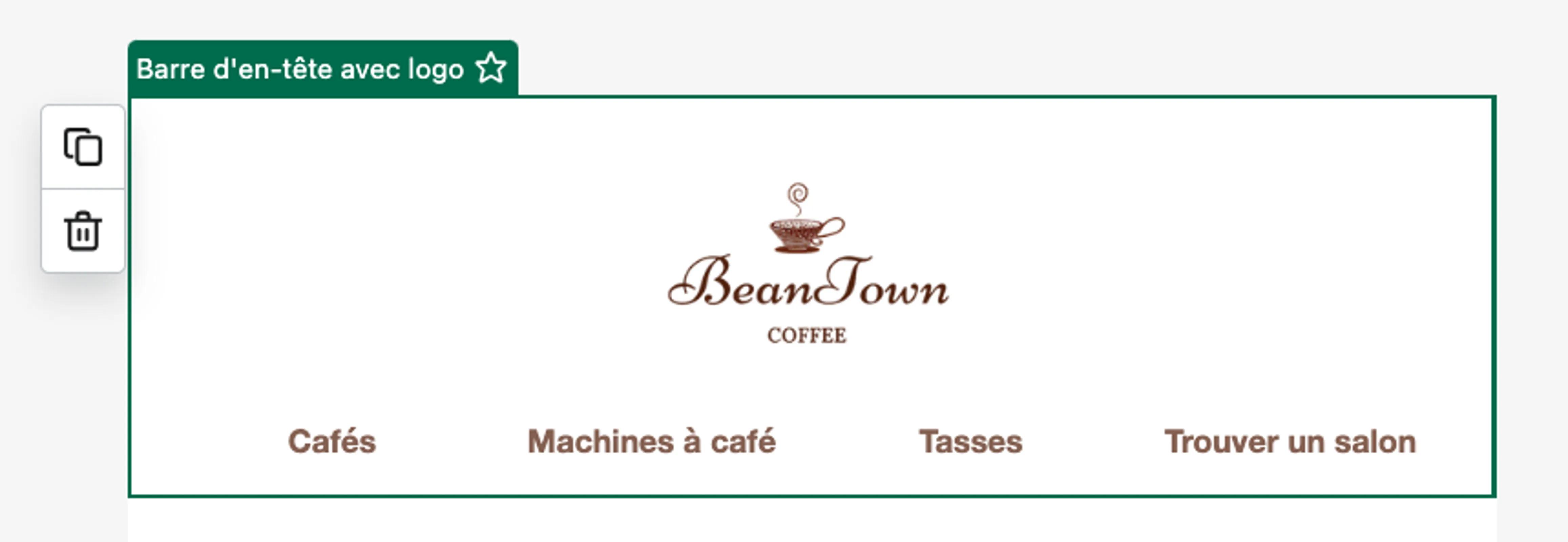 Barre de liens figurant dans l’en-tête pour la marque Beantown