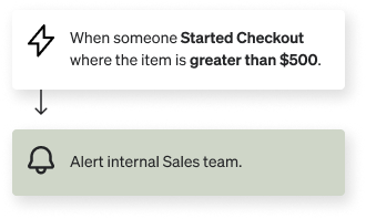 Automation that will alert someone in your Sales team once someone starts a checkout with an item greater than $500. 