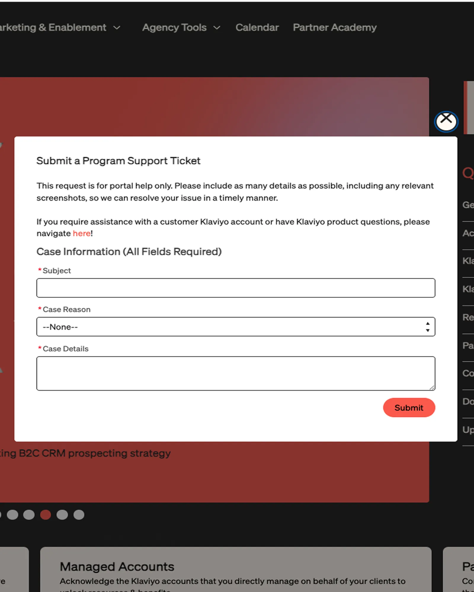 Modal where you can submit feedback to our Klaviyo team.