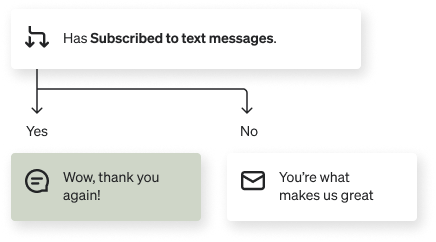 A conditional split that sends the right channel based on if someone has consented to text or not. 