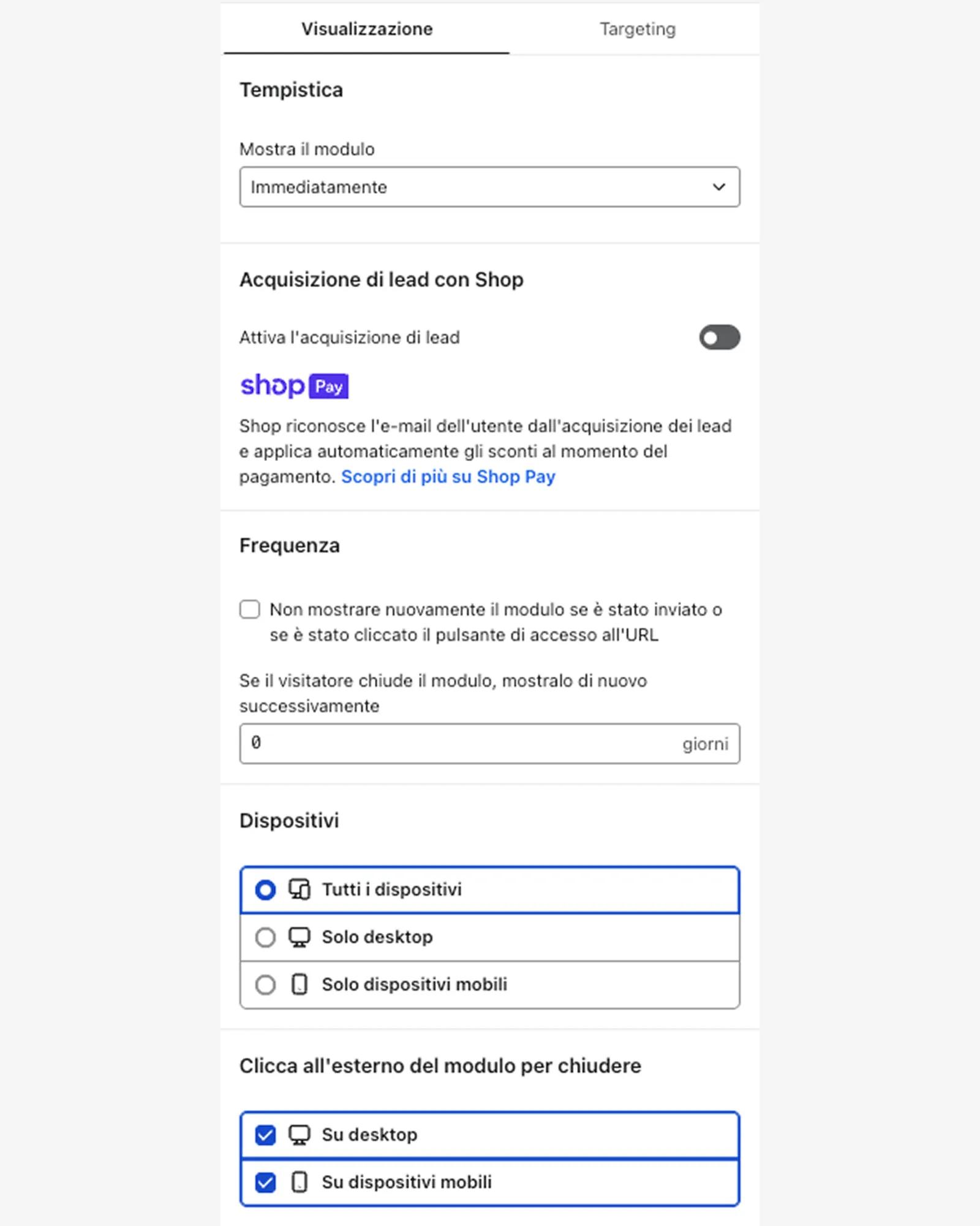 La scheda Visualizzazione nell'editor dei moduli.