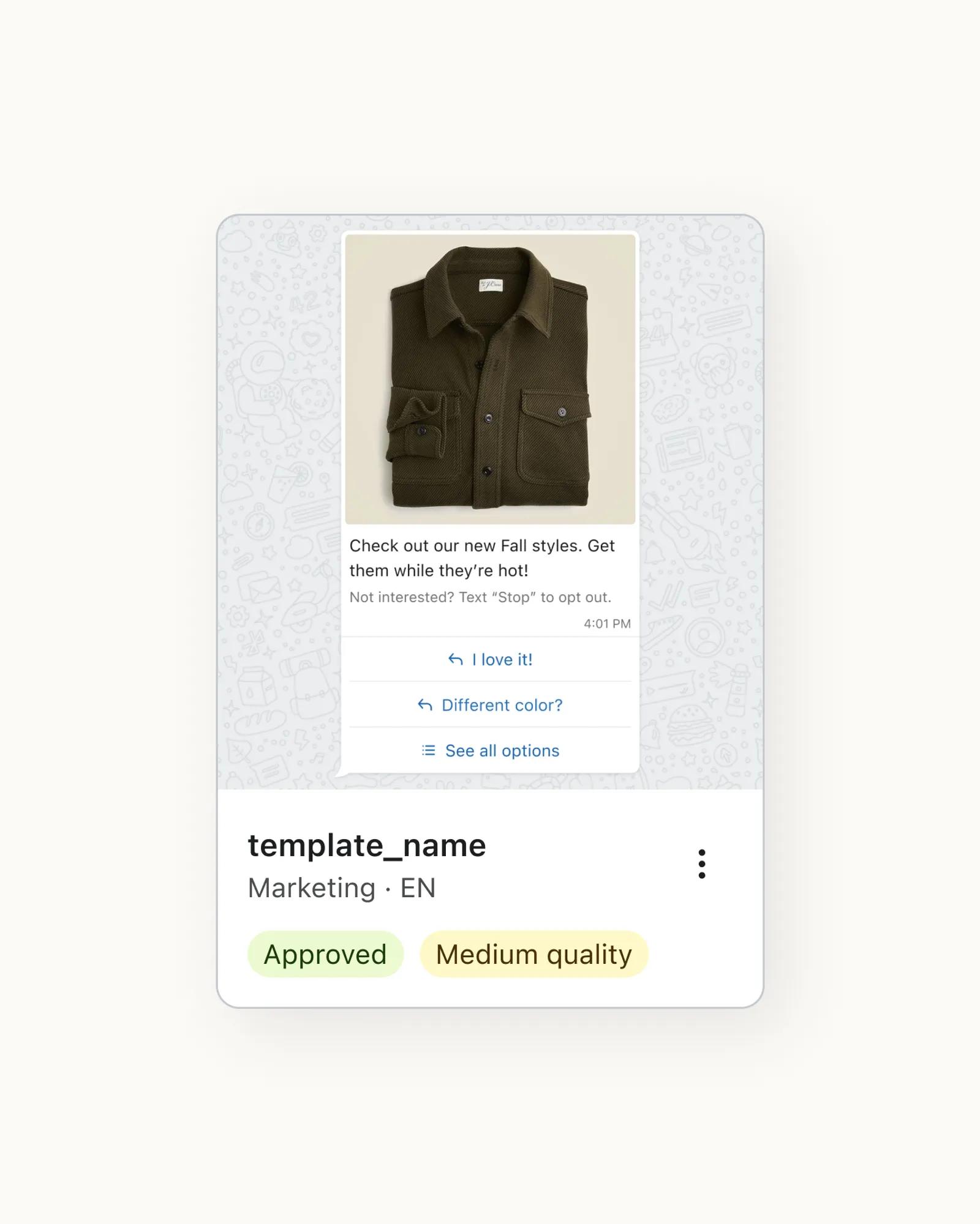 A WhatsApp template within Klaviyo