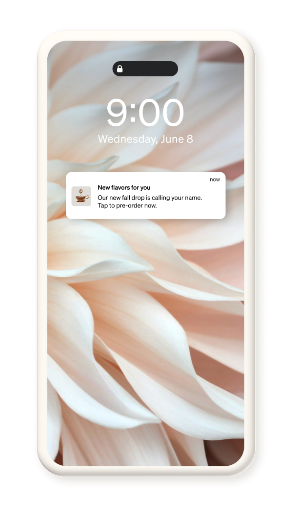 Push notification promoting Beantown coffee's new fall flavors