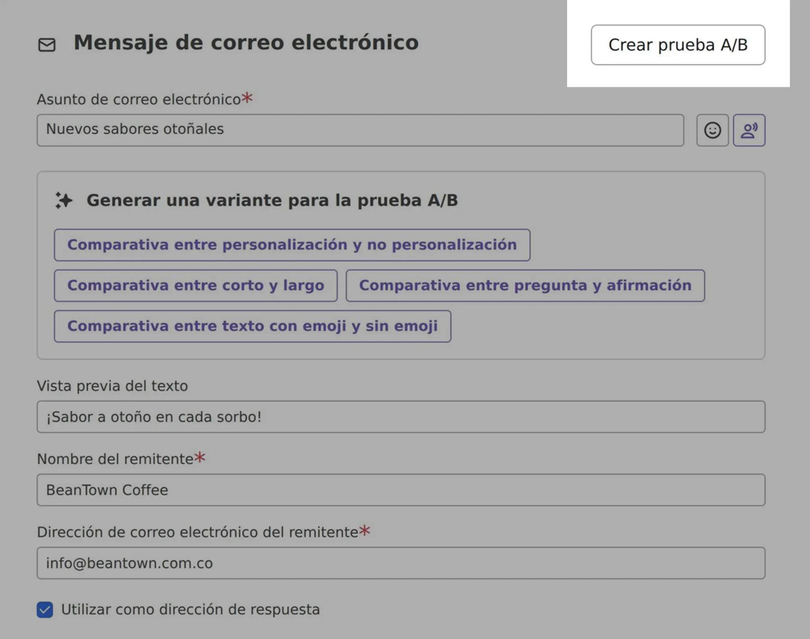 Image of the campaign builder with the option to create an A/B test.