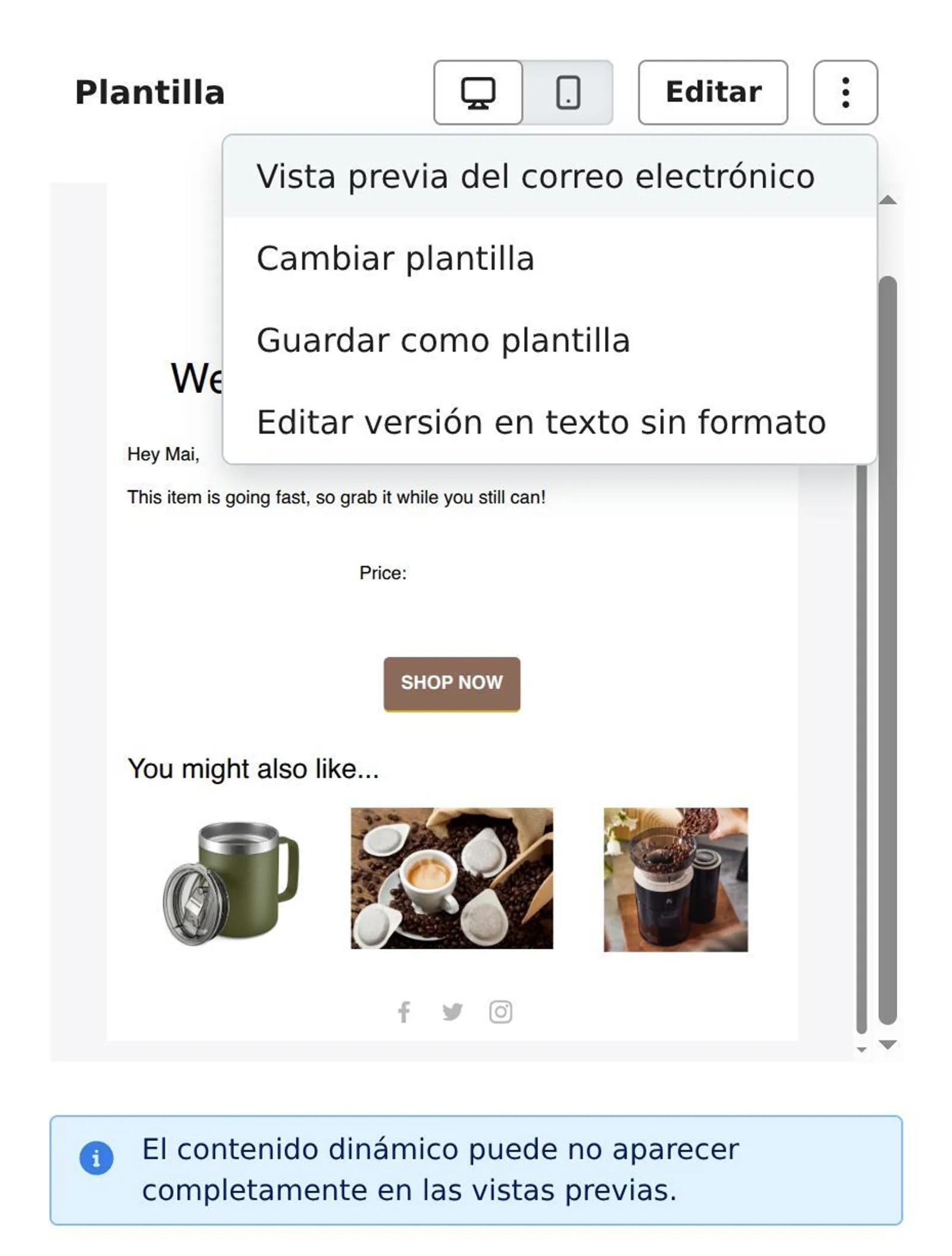 Under template, click dropdown menu and select Preview email.