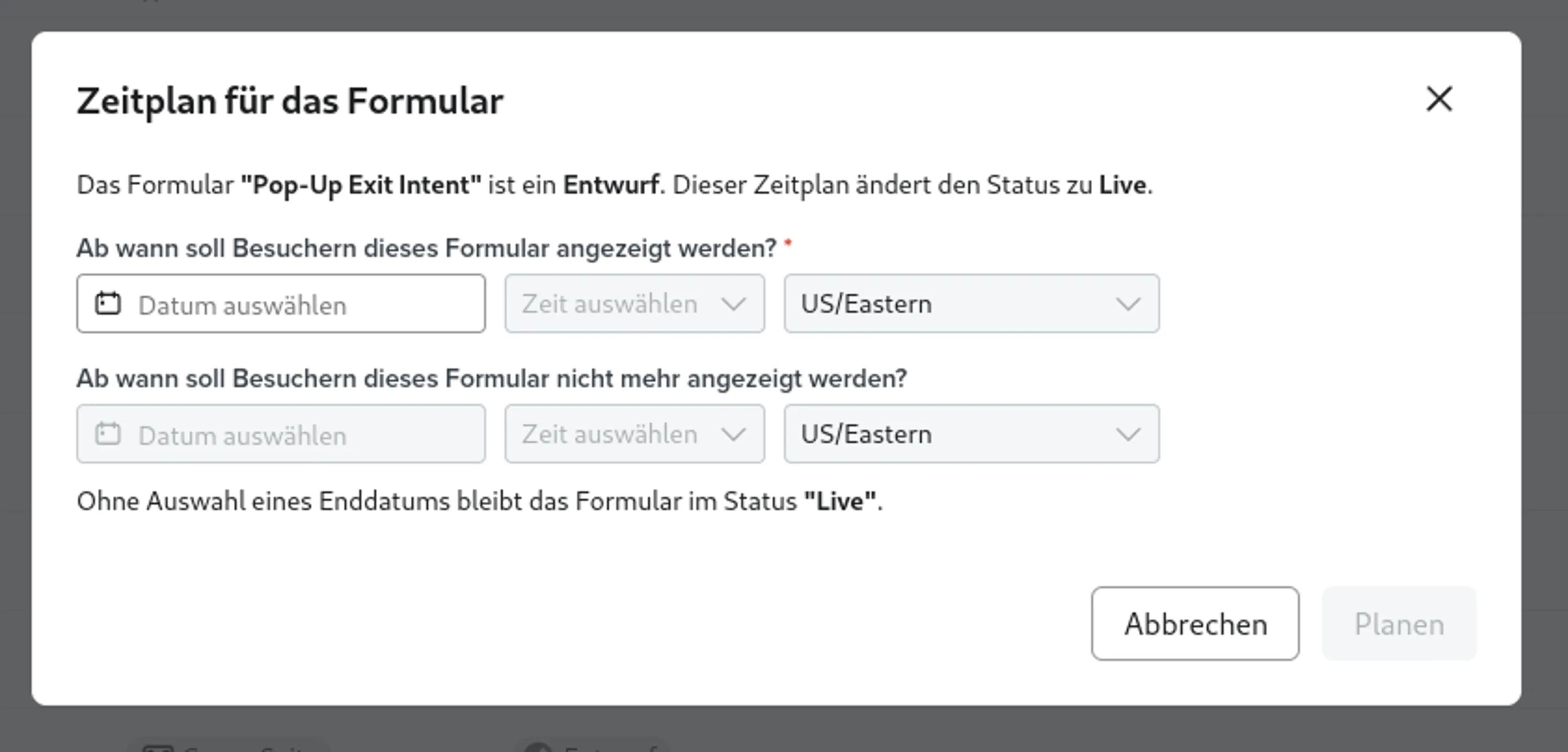 Screenshot des Terminplanungsformulars in Klaviyo.