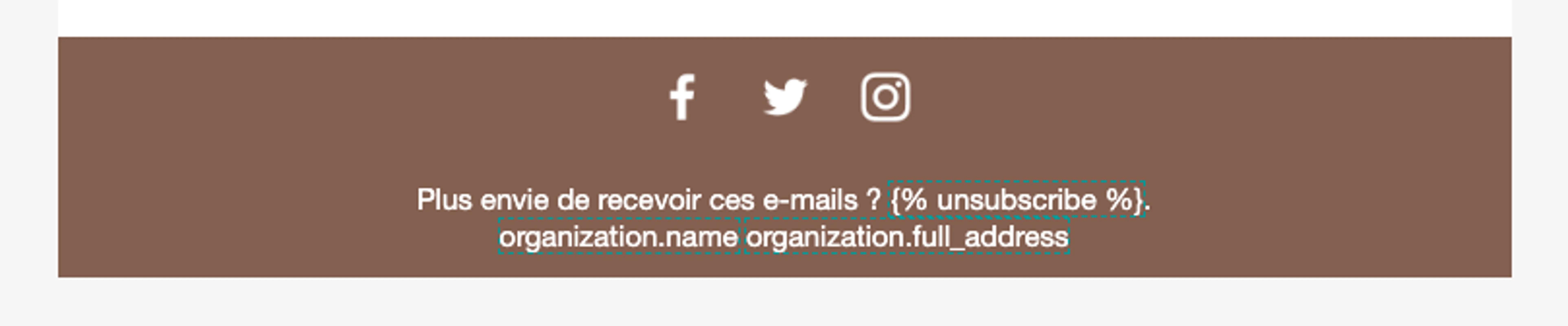 Pied de page avec les logos des réseaux sociaux de la marque Beantown