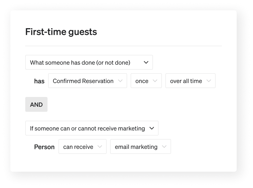 First-time guests segment in the segment builder