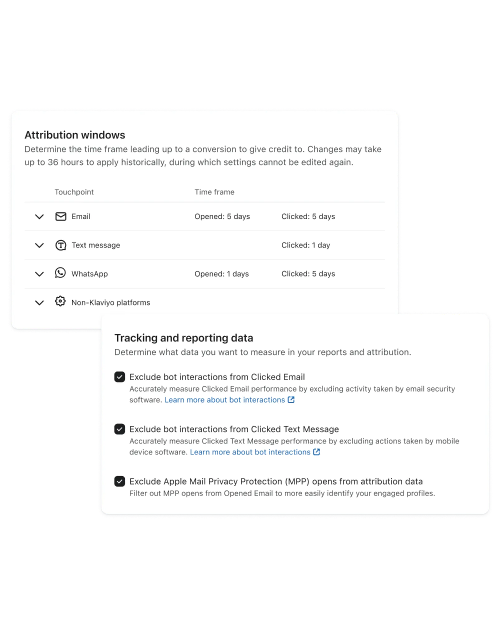 Example of your account's attribution settings. 