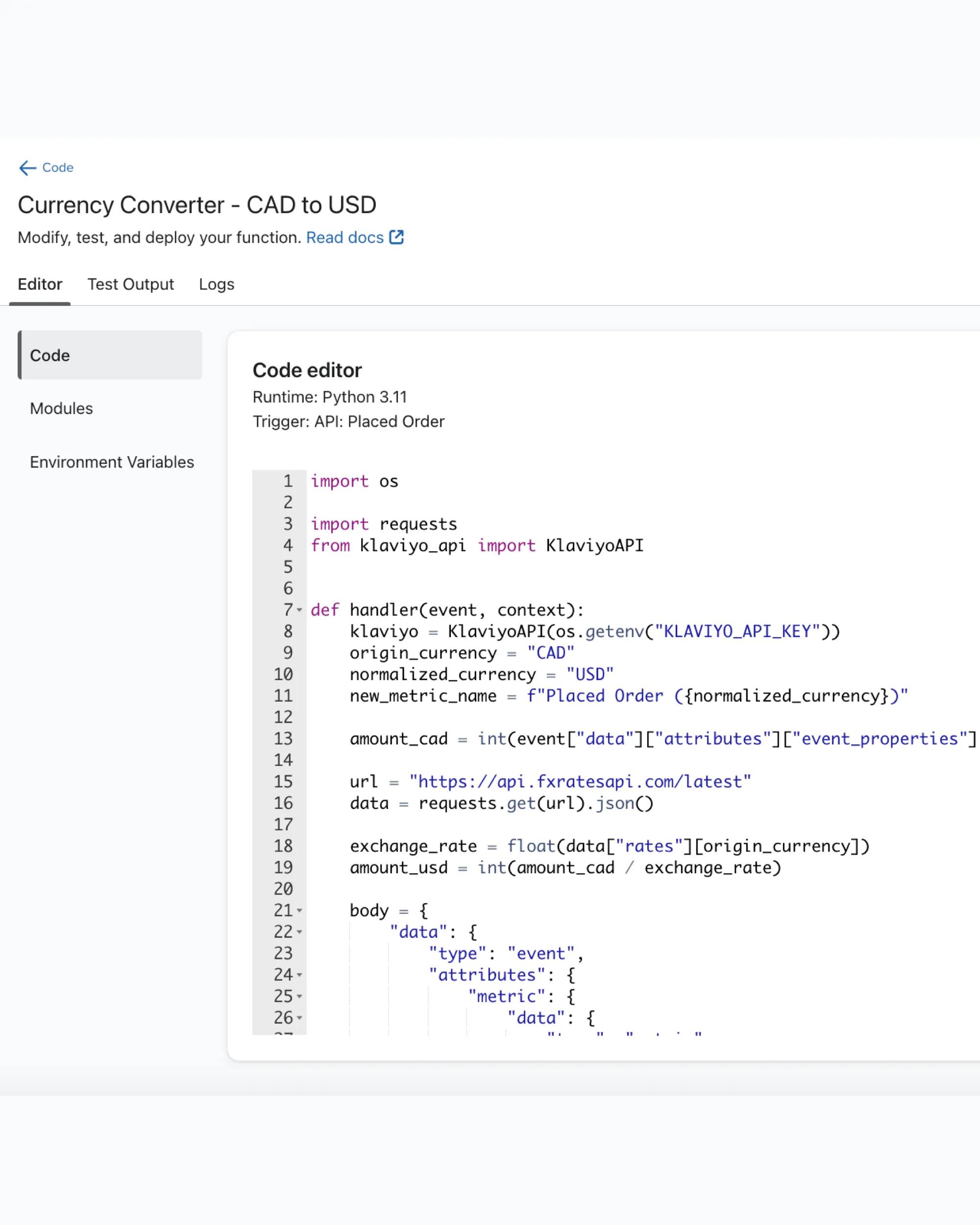 Example of a Code function.