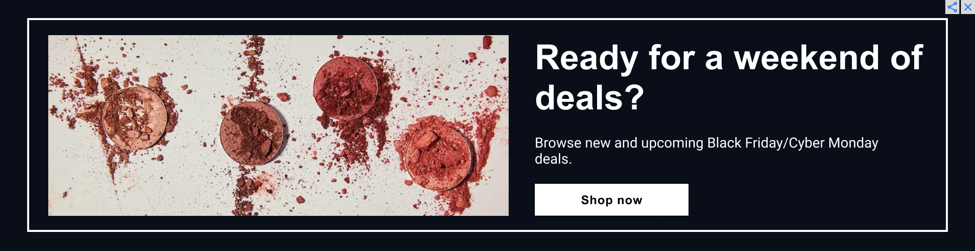 A zoomed in display ad with a clear button CTA reading: "Shop now".