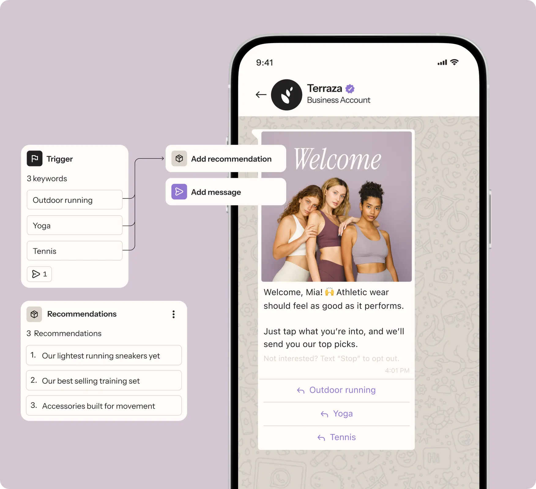 an automated product quiz created with WhatsApp automations
