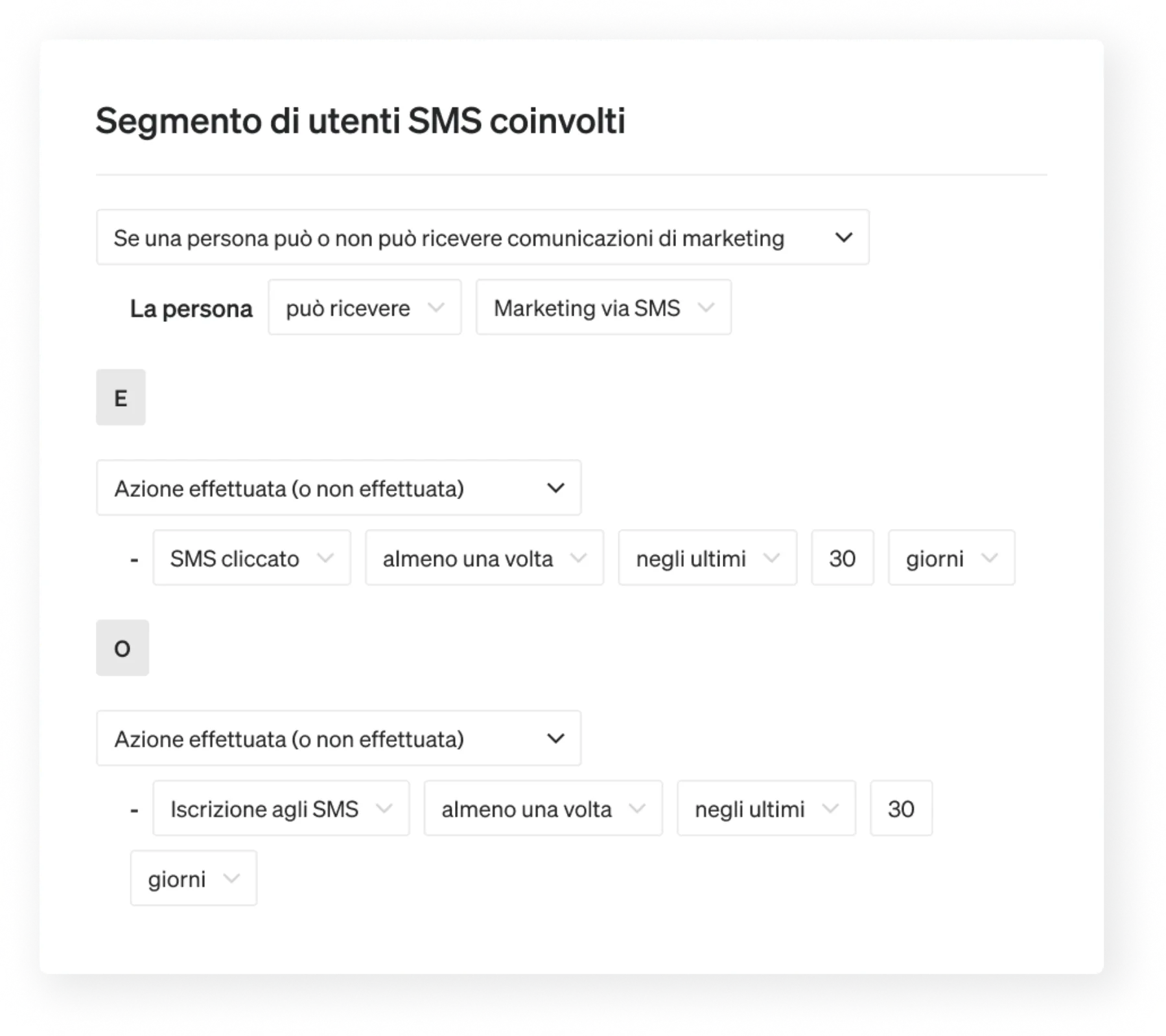 Example of a 30-day engaged SMS segment.