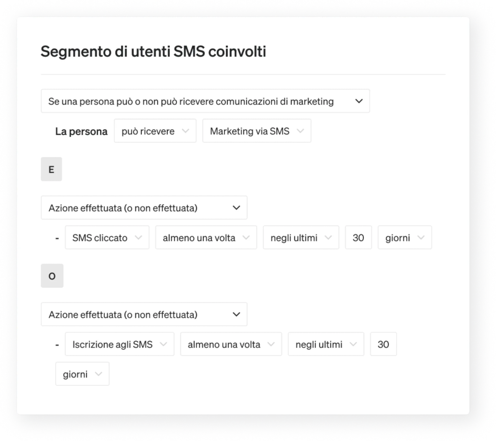 Example of a 30-day engaged SMS segment.