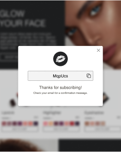 Sign-up form thank you message on their website, which offers an exclusive discount code. 