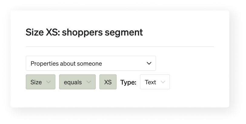 Example segment of shoppers who specified that they wear size XS