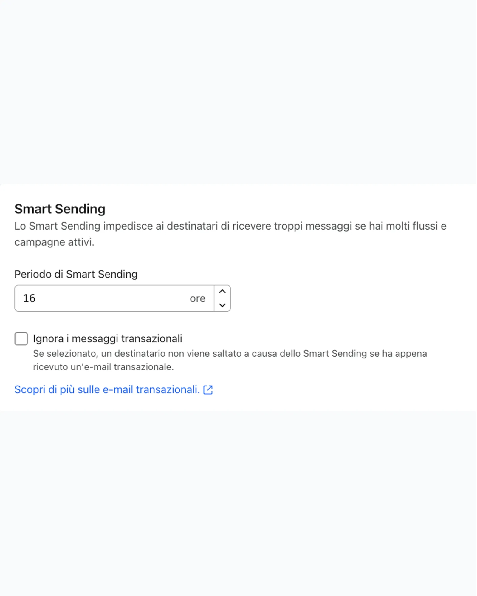 Impostazioni per Smart Sending in Klaviyo