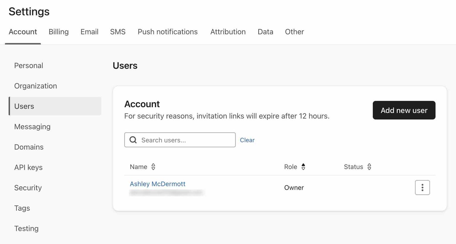 List of current users in a Klaviyo account.