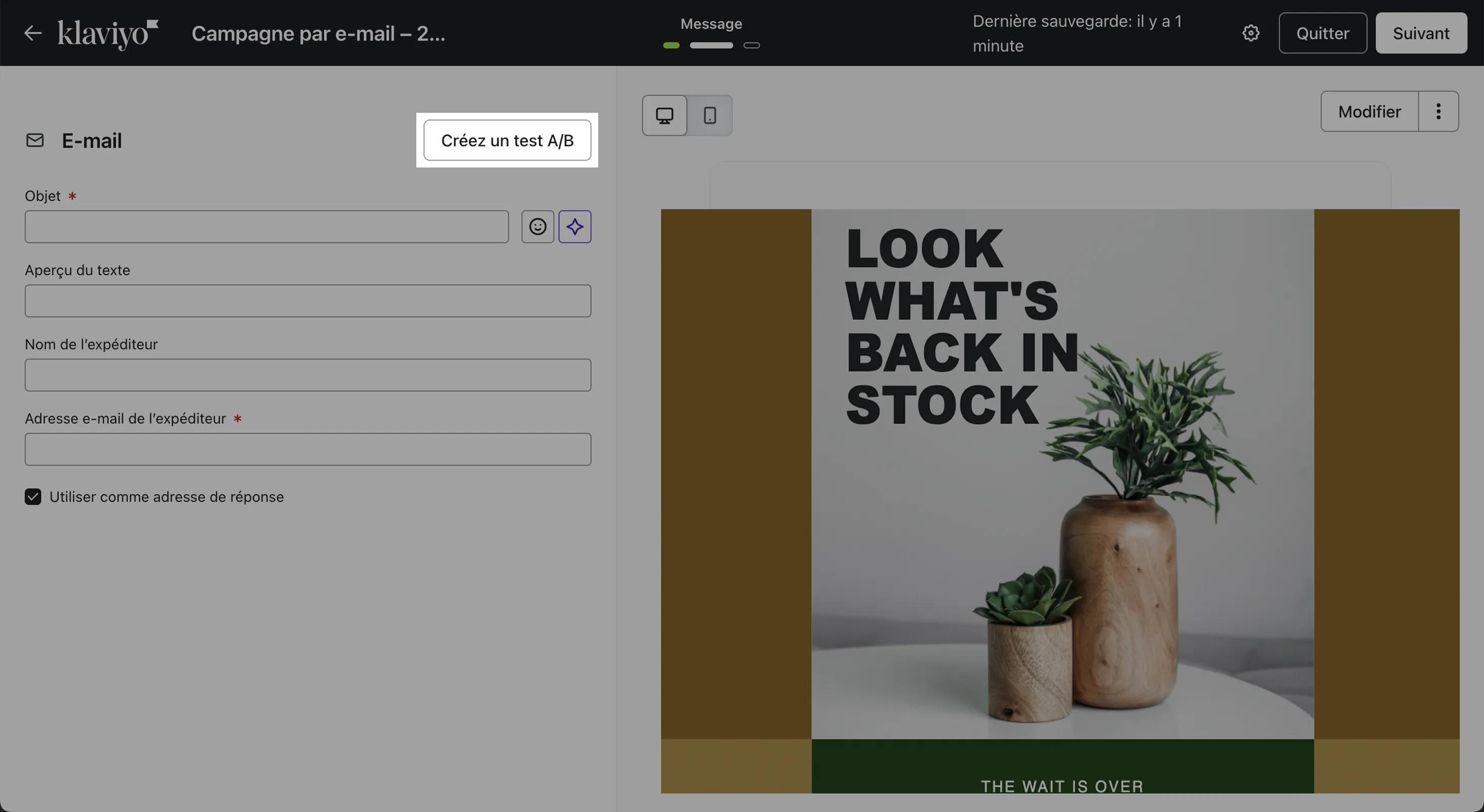 Image of the campaign builder with the option to create an A/B test.