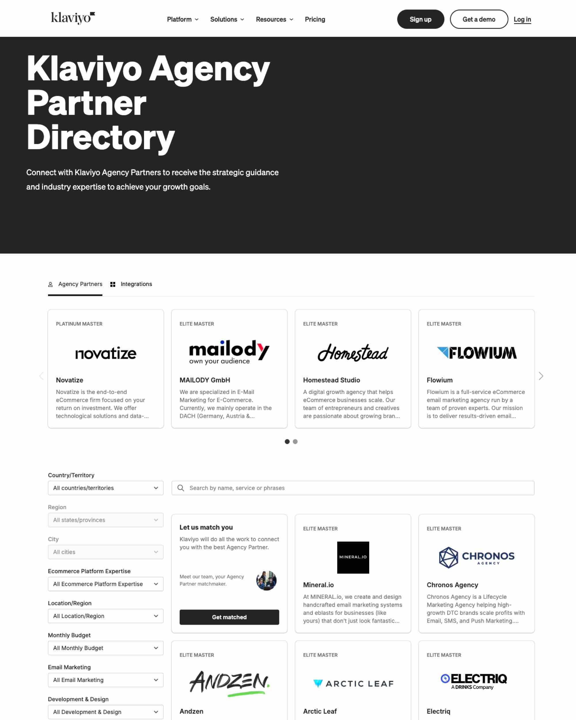 Klaviyo's agency partner directory.