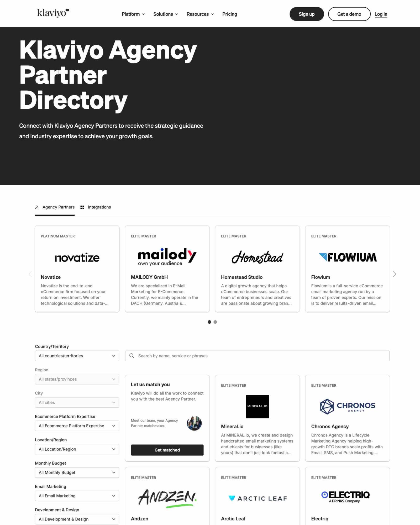 Klaviyo's agency partner directory.