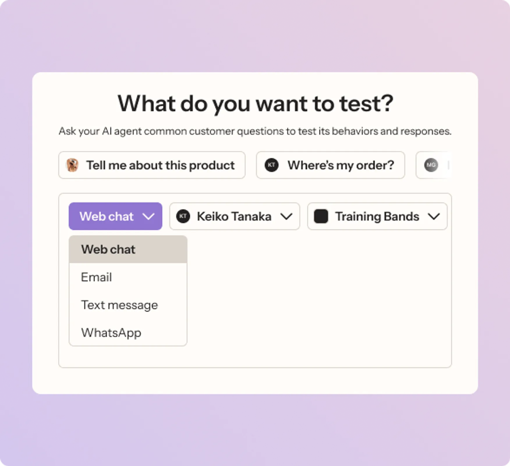 The Customer Agent test Playground page where users can test AI responses
