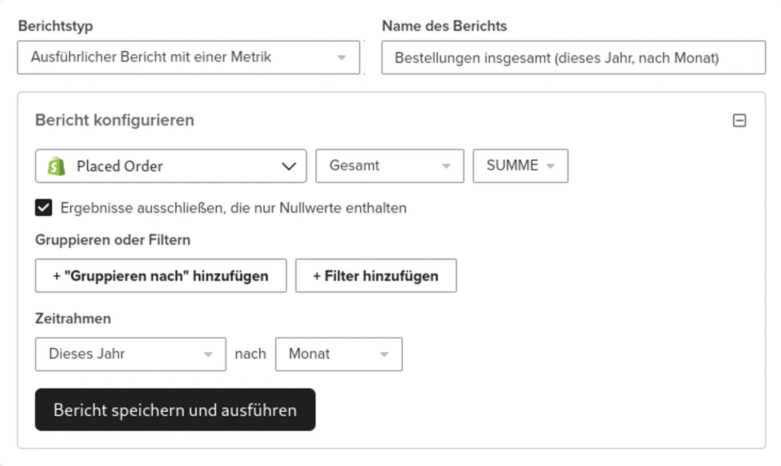 Ein metrischer Deep Dive, der die Daten zu platzierten Aufträgen für das Jahr nach Monaten sortiert.