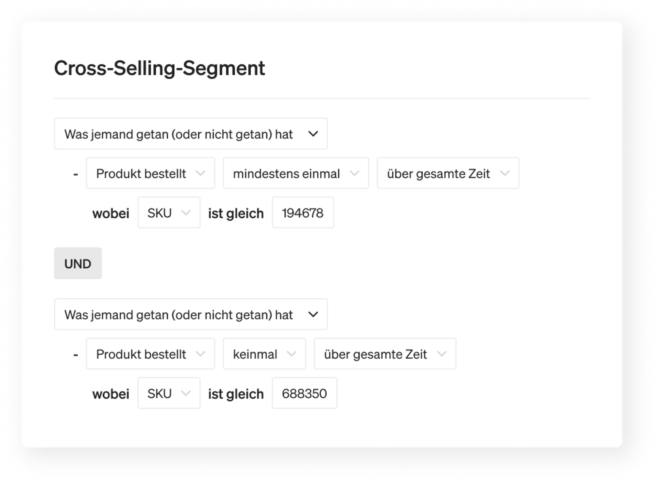 Cross-Selling-Segmenteinstellungen