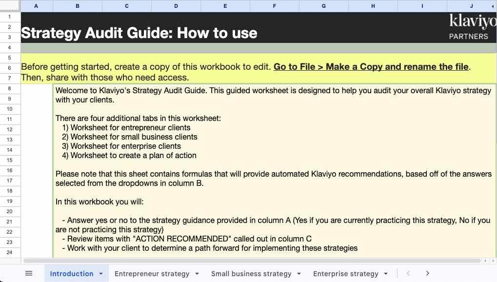 Preview of the strategy audit template.