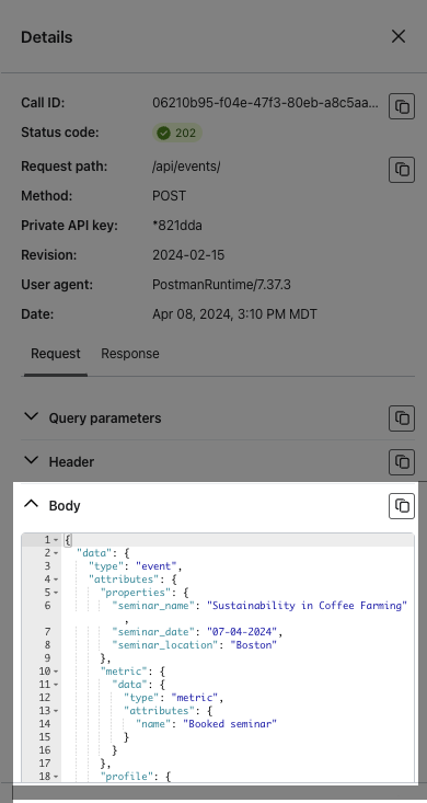 Body of an API request