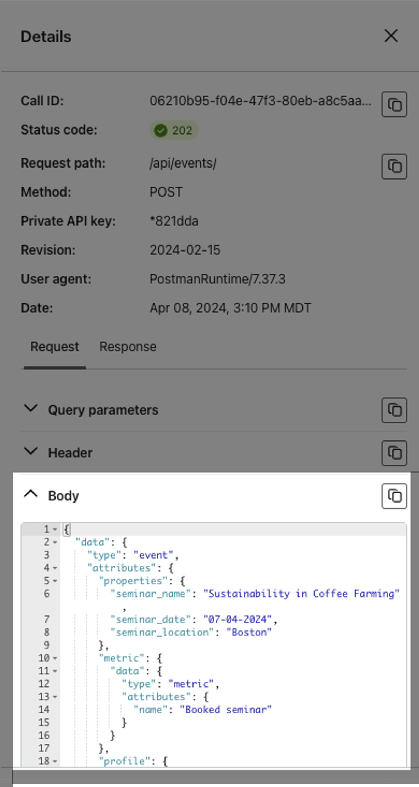 Body of an API request